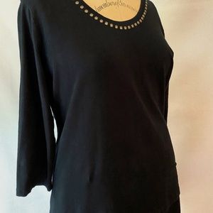Studded black scoop neck T